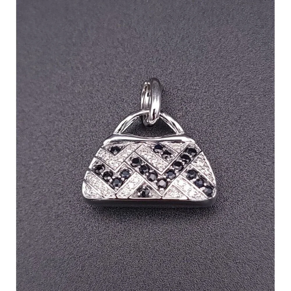 Mirabelle 18kt White Gold Diamond and Sapphire Purse Charm Pendant with Enhancer